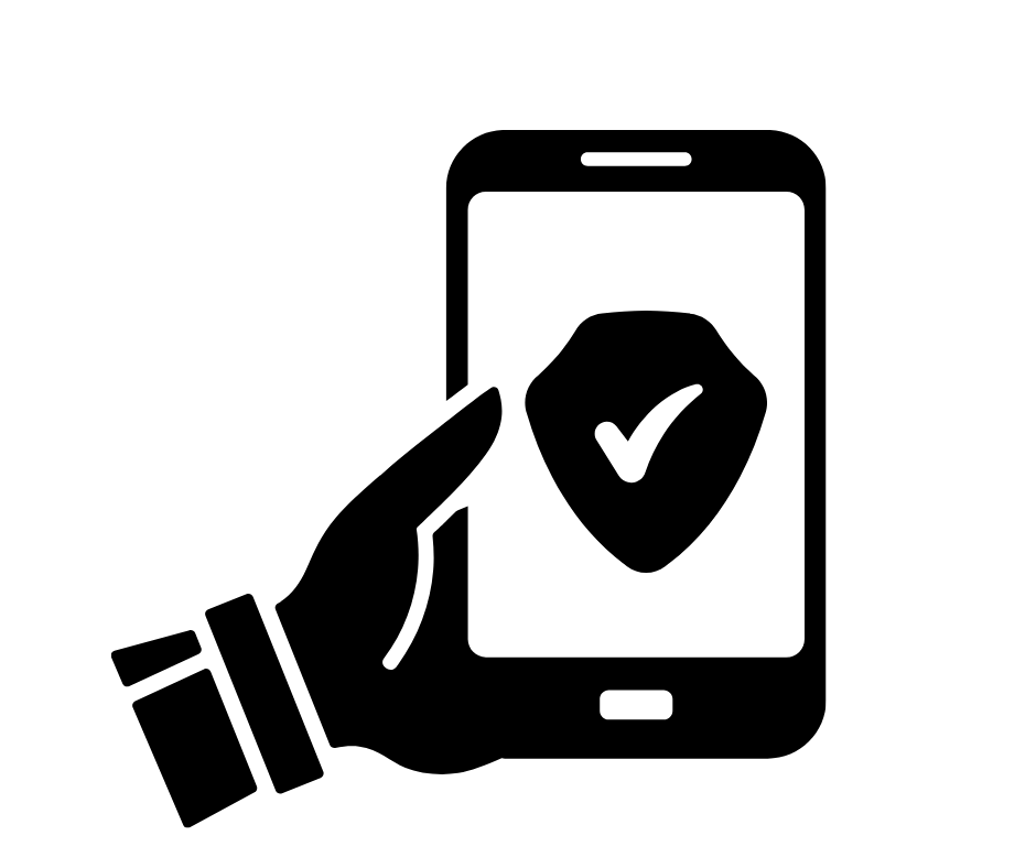 a black sketch art - a and holding a mobile pone