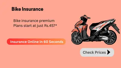 Pink and black scooty facing left on peach background, highlighting easy bike insurance starting at ₹457, representing quick and affordable coverage