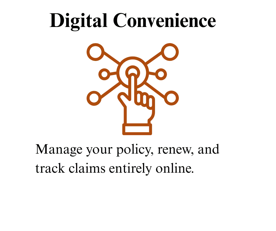 Brown sketch of an index finger touching a central circle connected to multiple dots with lines in all directions, highlighting Acko’s digital convenience feature