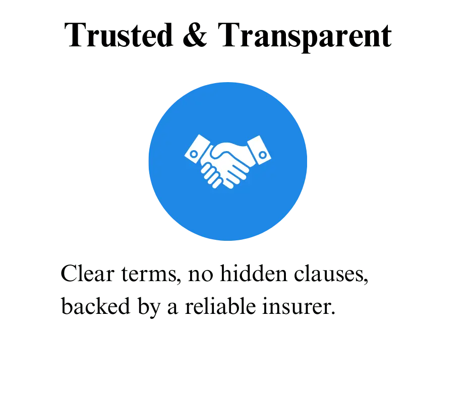 Two hands shaking on a blue background, highlighting Acko’s trust and transparency feature